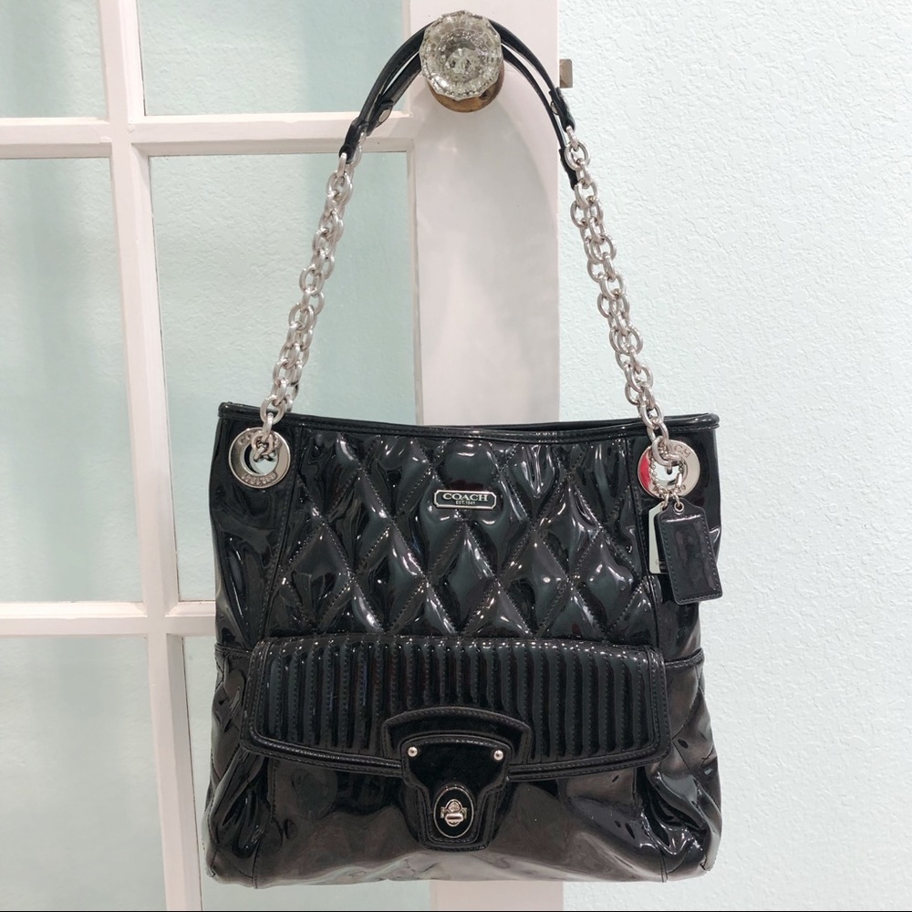 Coach Black Patent Leather Chain Strap Handbag
